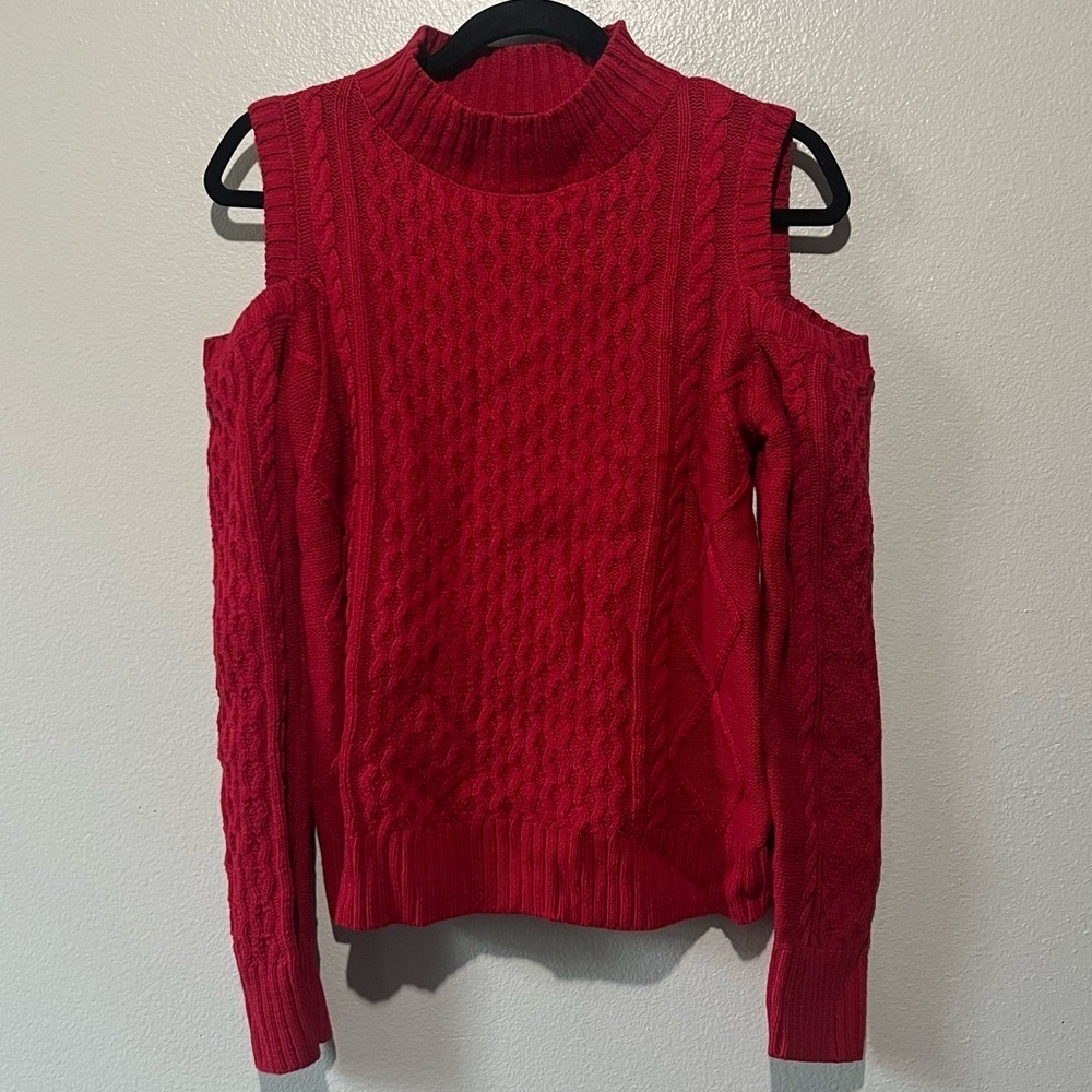 BROADWAY- Red Turtle Neck Knit Sweater with Cut Out Shoulder Size M